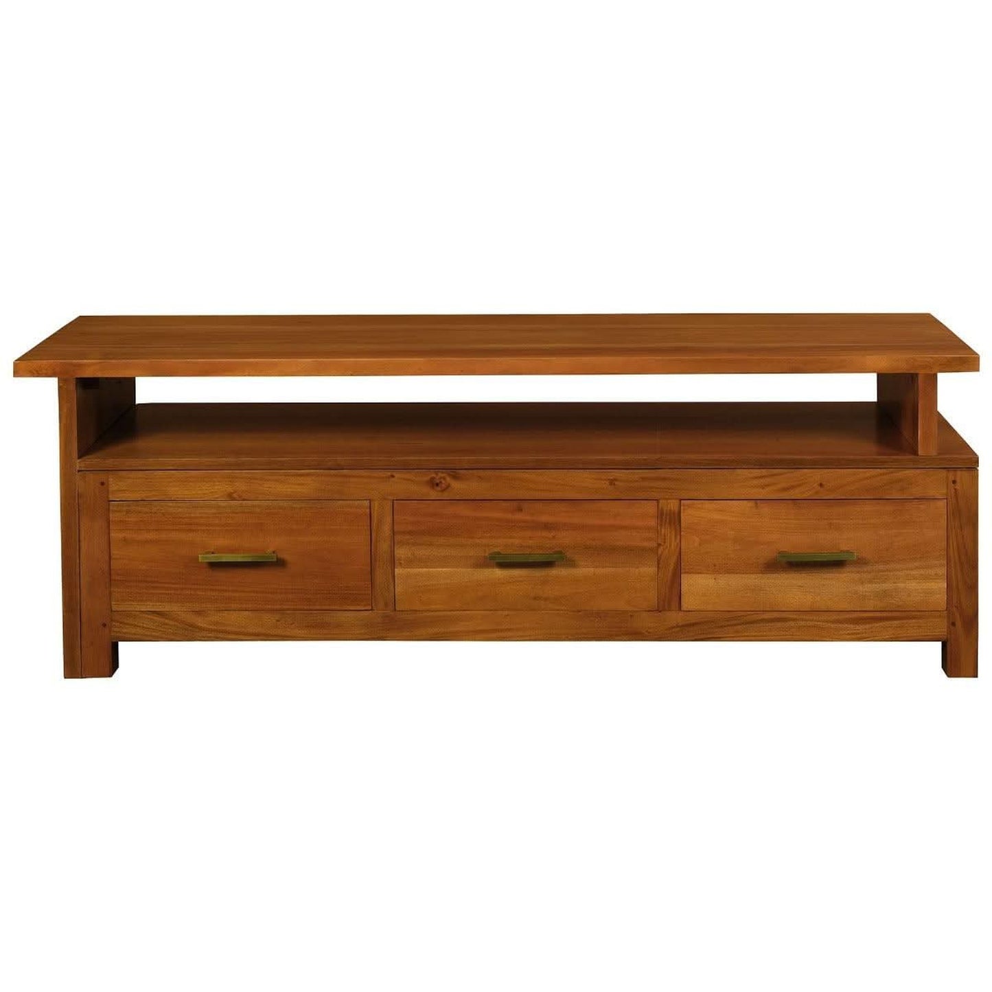 Paris Solid Mahogany Extension TV Unit 150cm with 3 Drawers in Light Pecan - Chocolate Wood