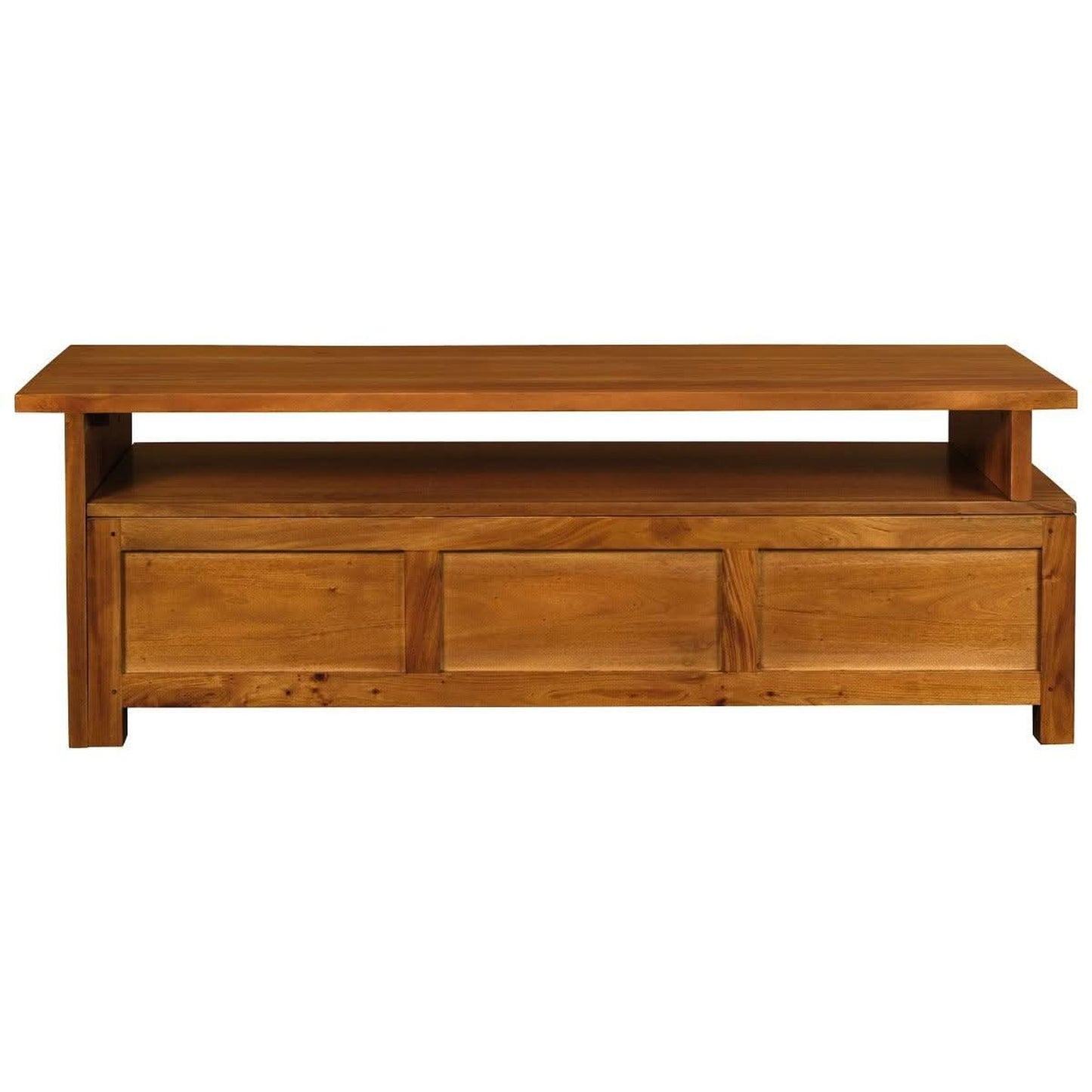 Paris Solid Mahogany Extension TV Unit 150cm with 3 Drawers in Light Pecan - Chocolate Wood