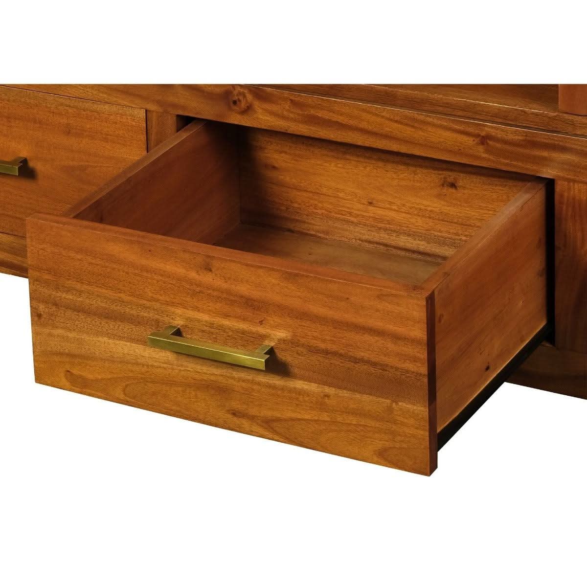 PARIS SOLID MAHOGANY TIMBER EXTENSION TV/ENTERTAINMENT UNIT 3 DRAWERS 150CM LIGHT PECAN - MyChocolateWood