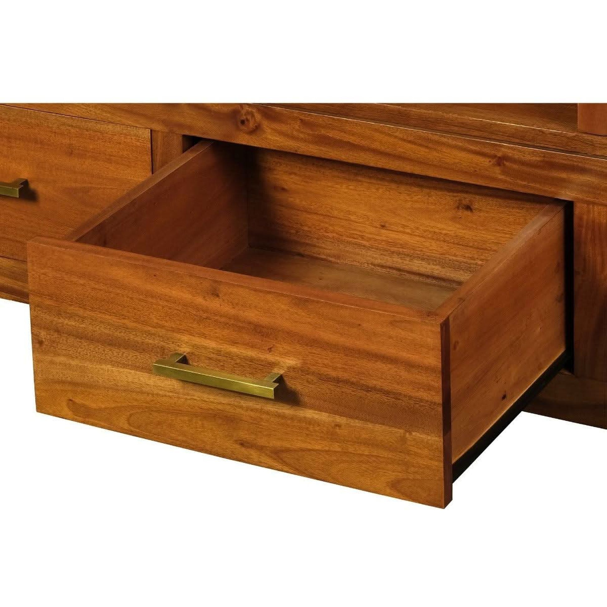 Paris Solid Mahogany Extension TV Unit 150cm with 3 Drawers in Light Pecan - Chocolate Wood