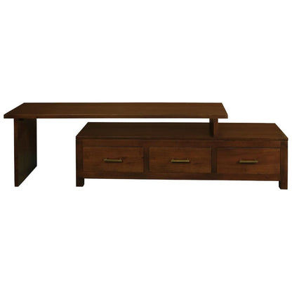 PARIS SOLID MAHOGANY TIMBER EXTENSION TV/ENTERTAINMENT UNIT - MAHOGANY 3 DRAWERS 150CM