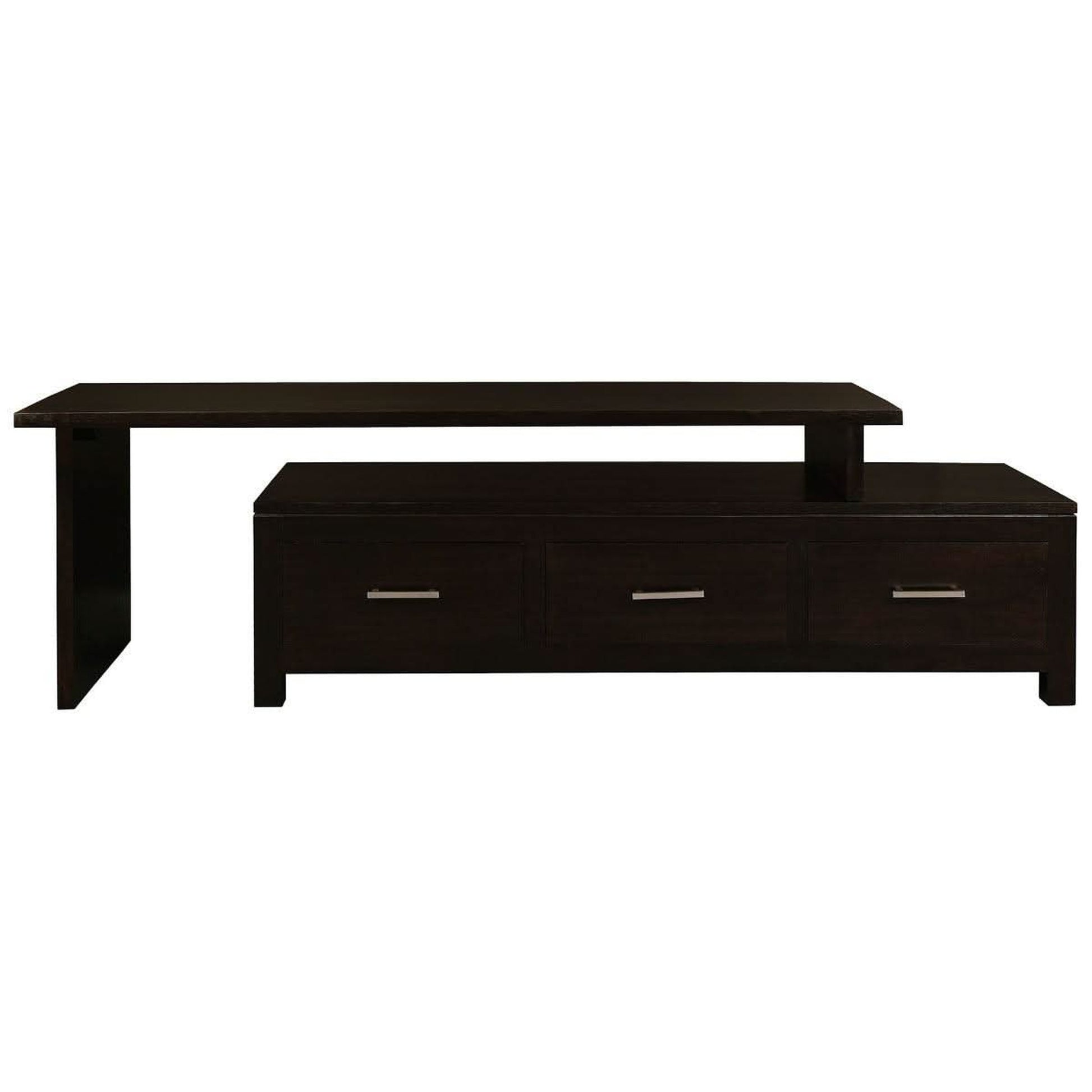Paris Solid Mahogany Extension TV Unit 150cm with 3 Drawers in Chocolate - Chocolate Wood