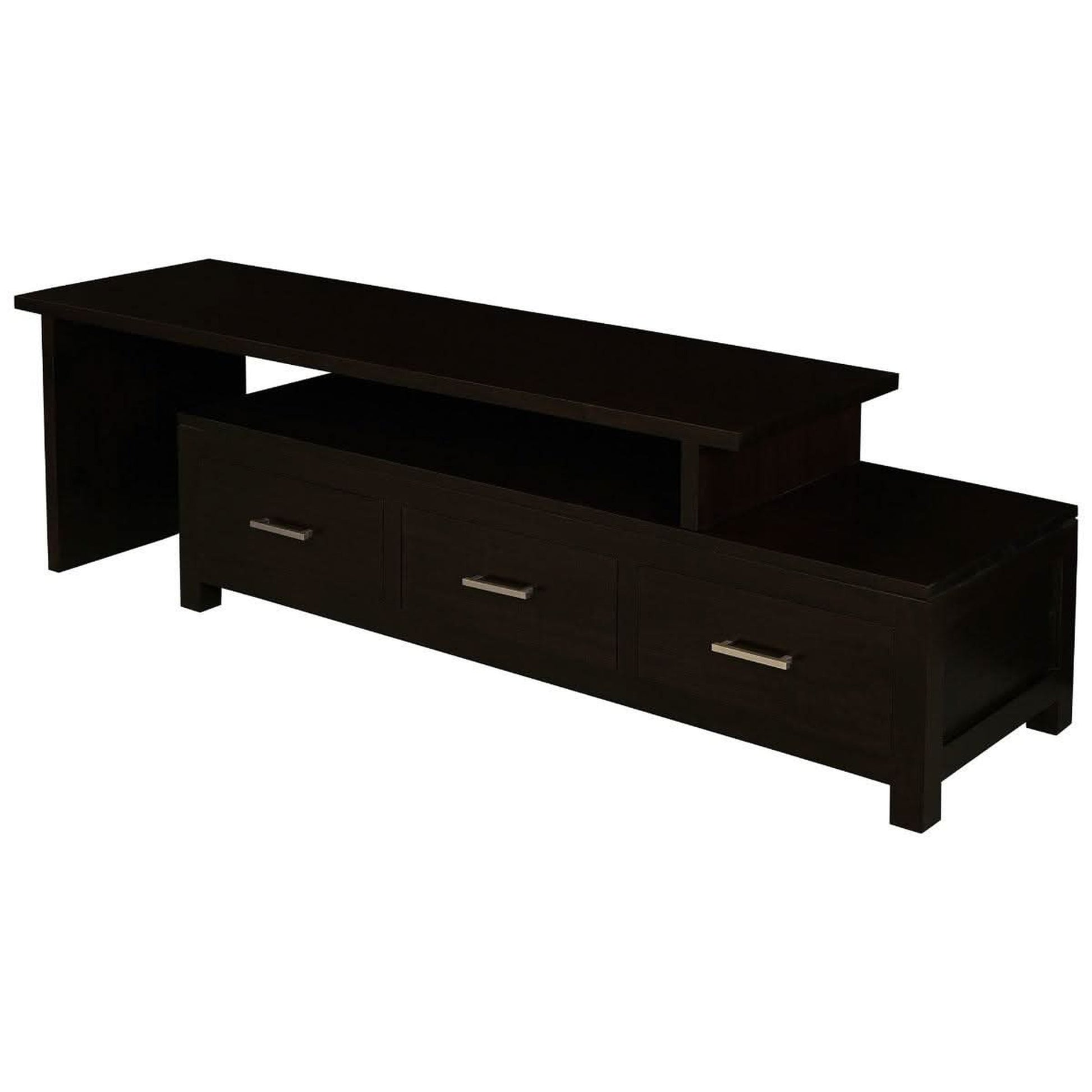 Paris Solid Mahogany Extension TV Unit 150cm with 3 Drawers in Chocolate - Chocolate Wood