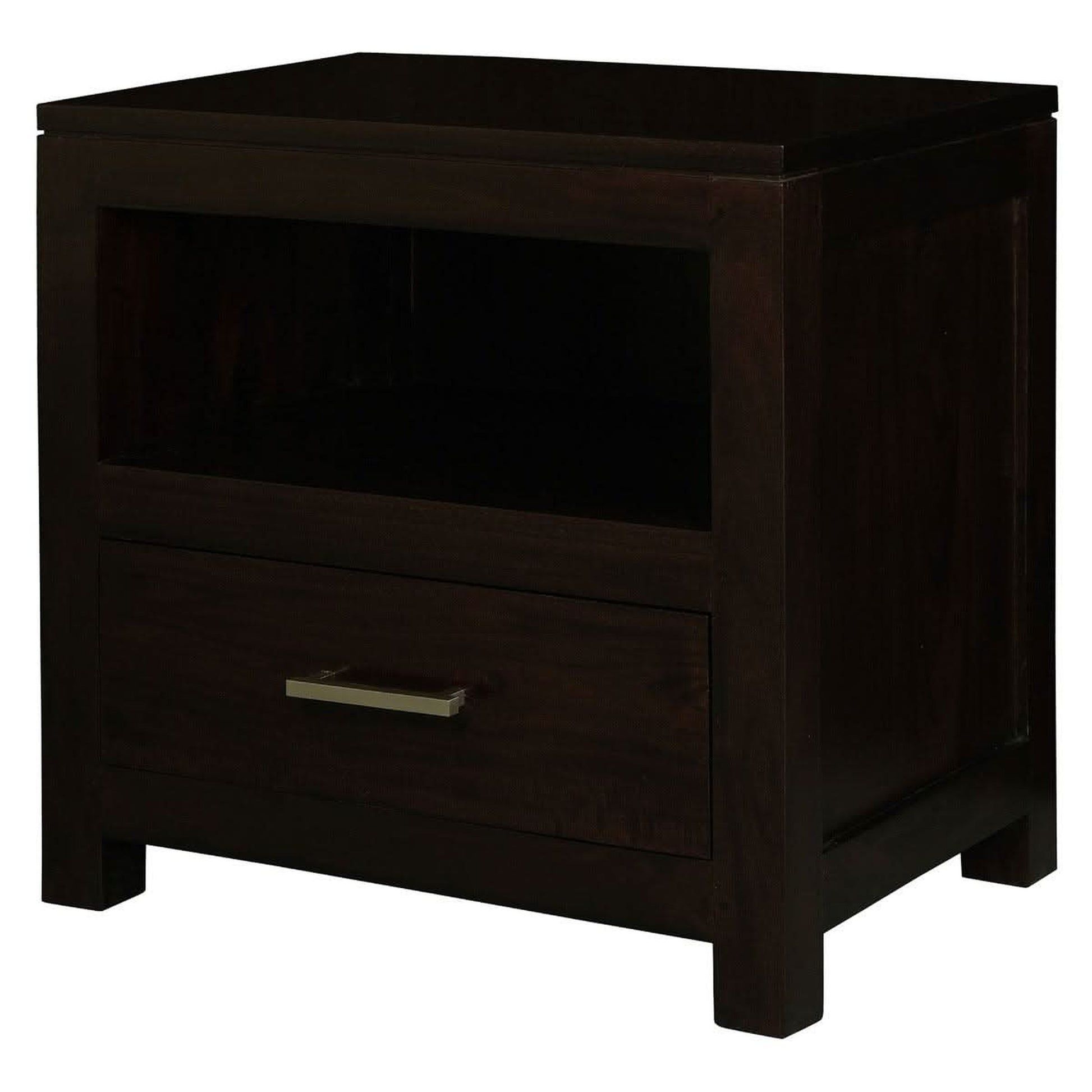 Paris Solid Mahogany Single-Drawer Lamp Table in Chocolate - Chocolate Wood