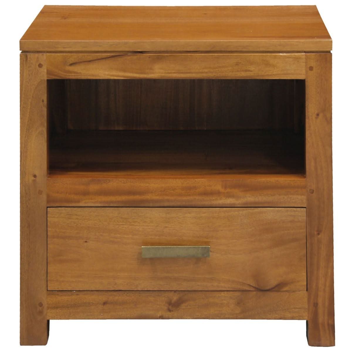 PARIS SOLID MAHOGANY TIMBER LAMP TABLE/SIDE TABLE - SINGLE DRAWER - LIGHT PECAN - MyChocolateWood