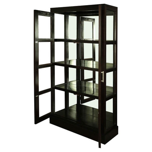 PARIS SOLID MAHOGANY TIMBER MIRRORED BACK DISPLAY CABINET WITH 3 SHELVES - CHOCOLATE - MyChocolateWood