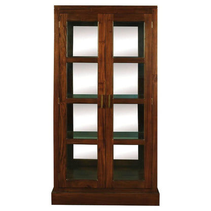 PARIS SOLID MAHOGANY TIMBER MIRRORED BACK DISPLAY CABINET WITH 3 SHELVES -MAHOGANY