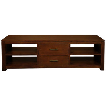 PARIS SOLID MAHOGANY TIMBER TV/ENTERTAINMENT UNIT 2 DRAWERS & 4 SHELVES- MAHOGANY COLOUR