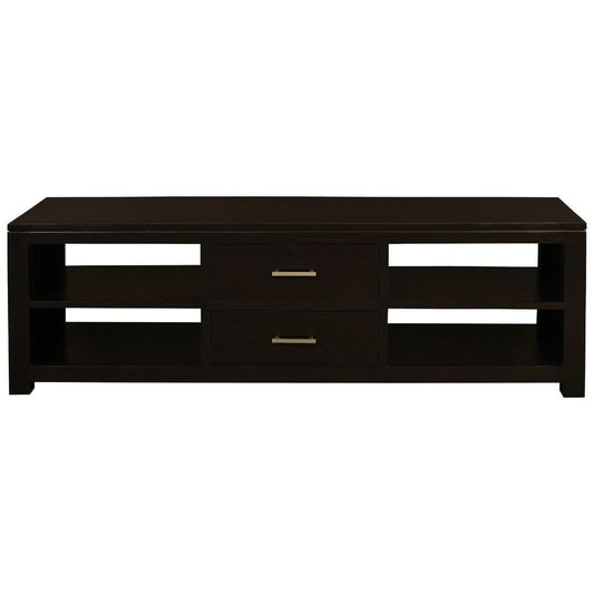 Paris Solid Mahogany TV Unit with 2 Drawers & 4 Shelves in Chocolate - Chocolate Wood
