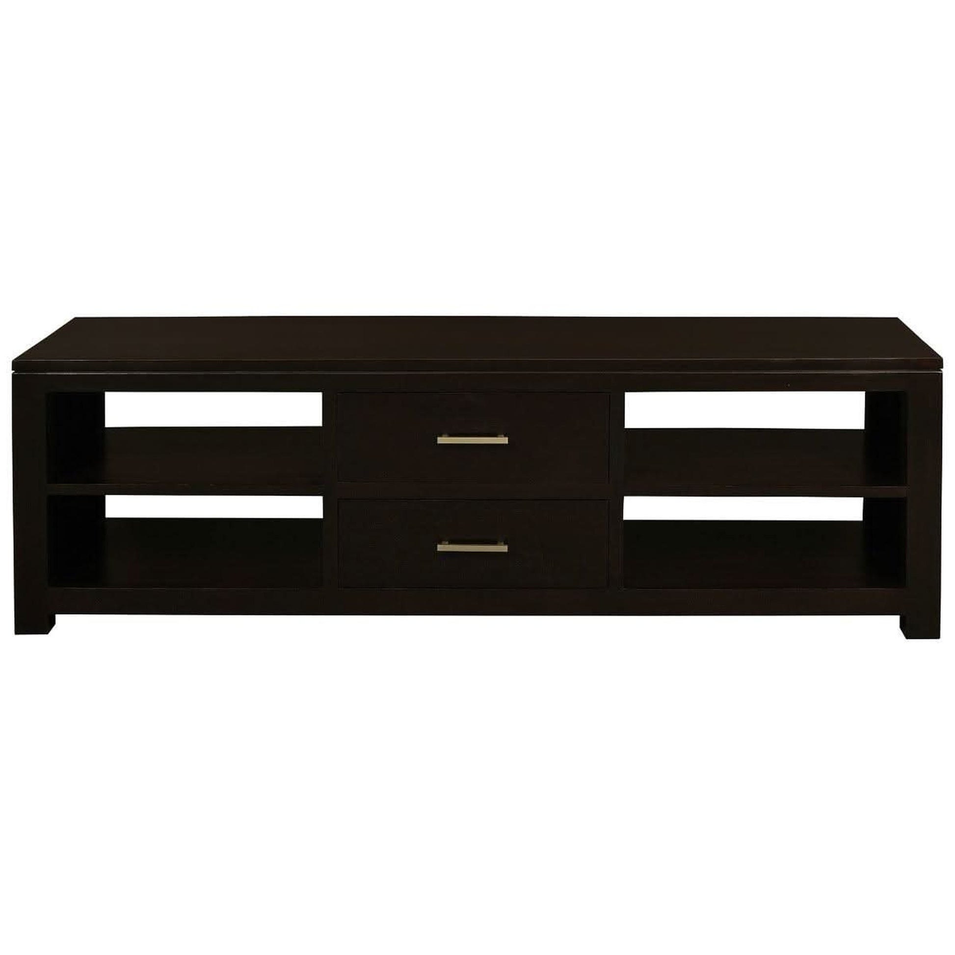 Paris Solid Mahogany TV Unit with 2 Drawers & 4 Shelves in Chocolate - Chocolate Wood