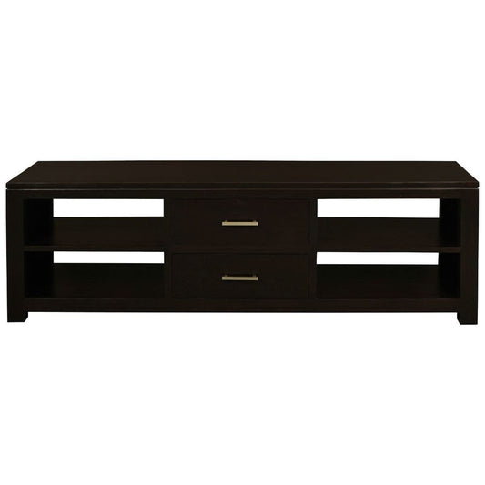 Paris Solid Mahogany TV Unit with 2 Drawers & 4 Shelves in Chocolate - Chocolate Wood