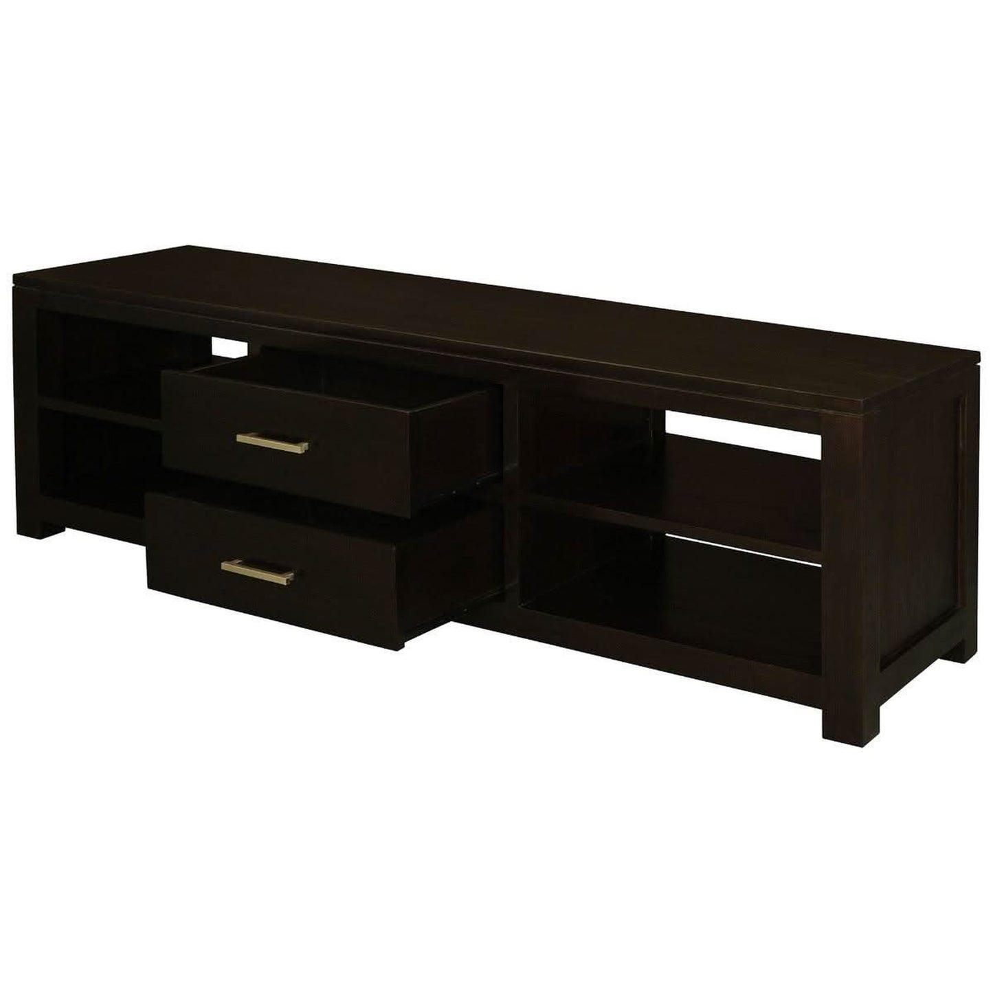 Paris Solid Mahogany TV Unit with 2 Drawers & 4 Shelves in Chocolate - Chocolate Wood