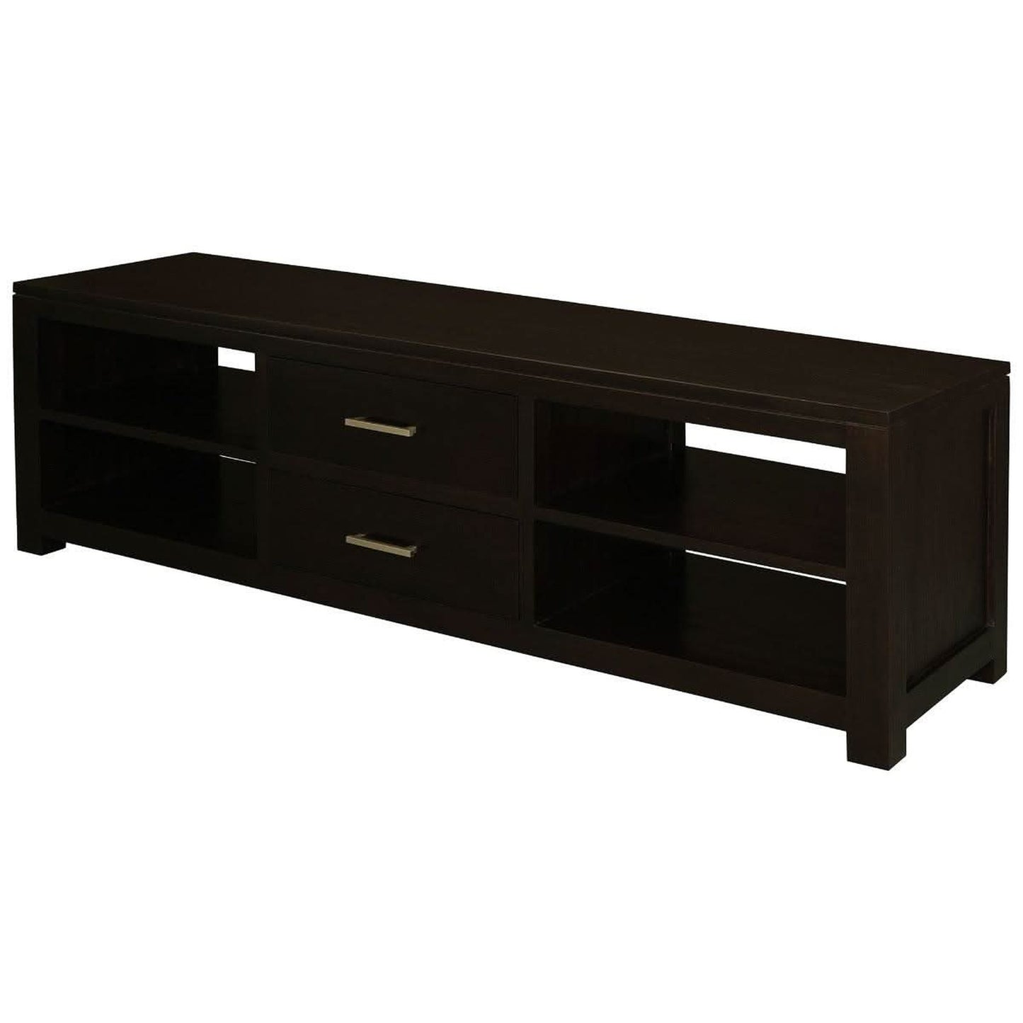 Paris Solid Mahogany TV Unit with 2 Drawers & 4 Shelves in Chocolate - Chocolate Wood