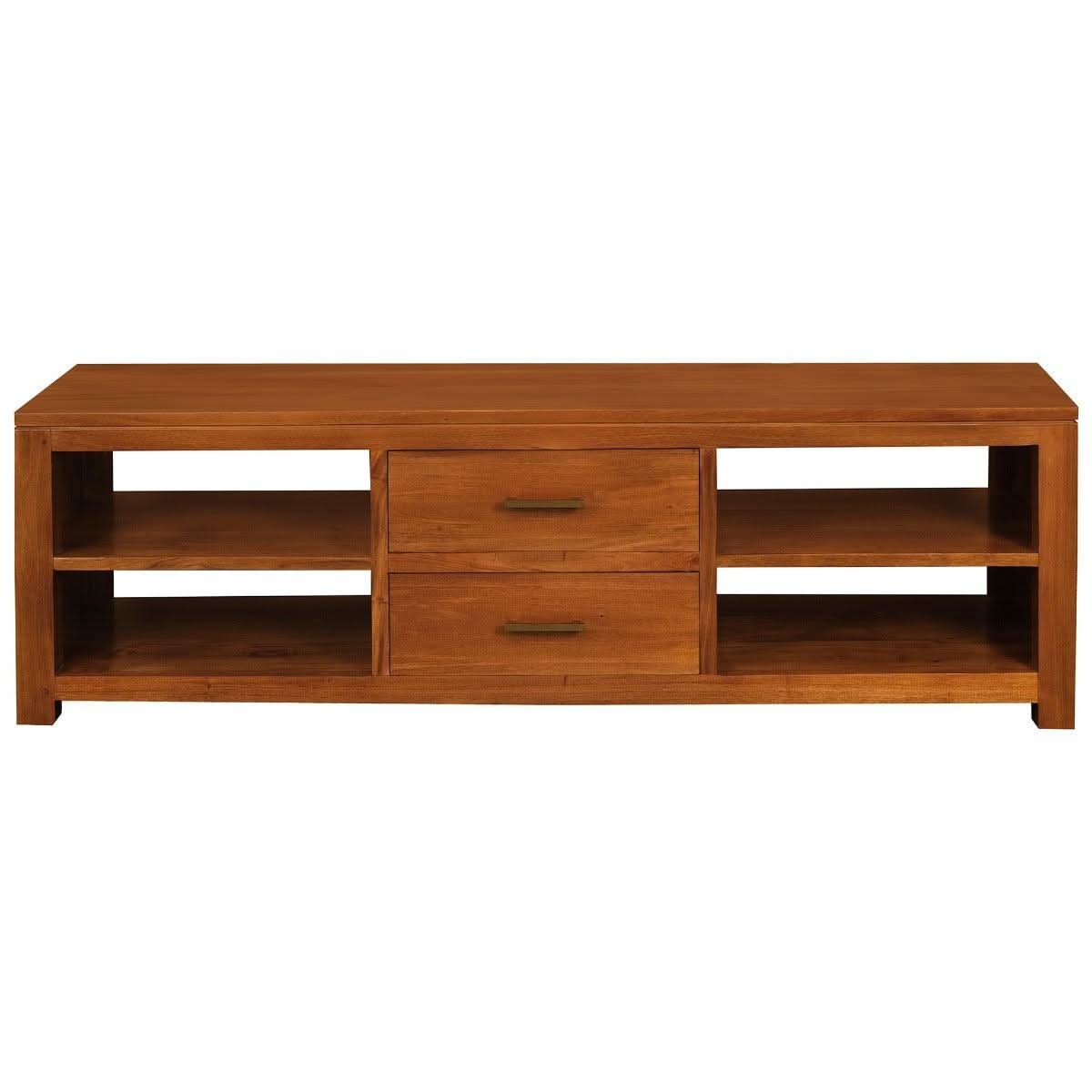 PARIS SOLID MAHOGANY TIMBER TV UNIT 2 DRAWERS & 4 SHELVES - LIGHT PECAN - MyChocolateWood