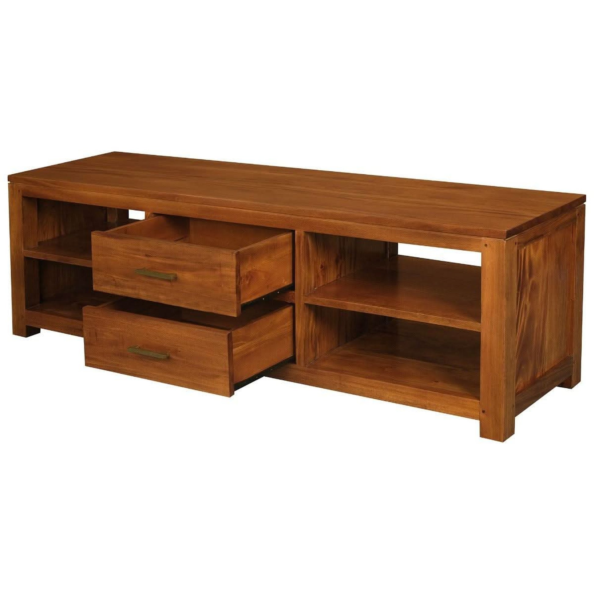 Paris Solid Mahogany TV Unit with 2 Drawers & 4 Shelves in Light Pecan - Chocolate Wood