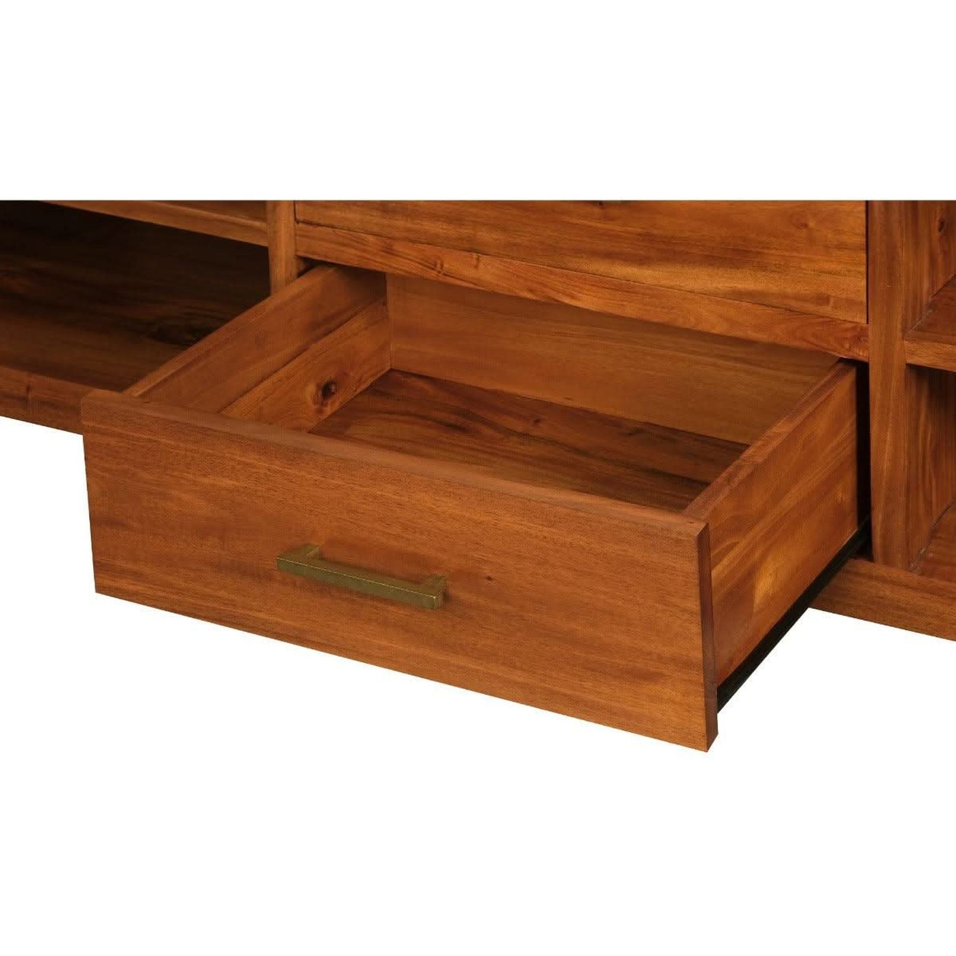 Paris Solid Mahogany TV Unit with 2 Drawers & 4 Shelves in Light Pecan - Chocolate Wood
