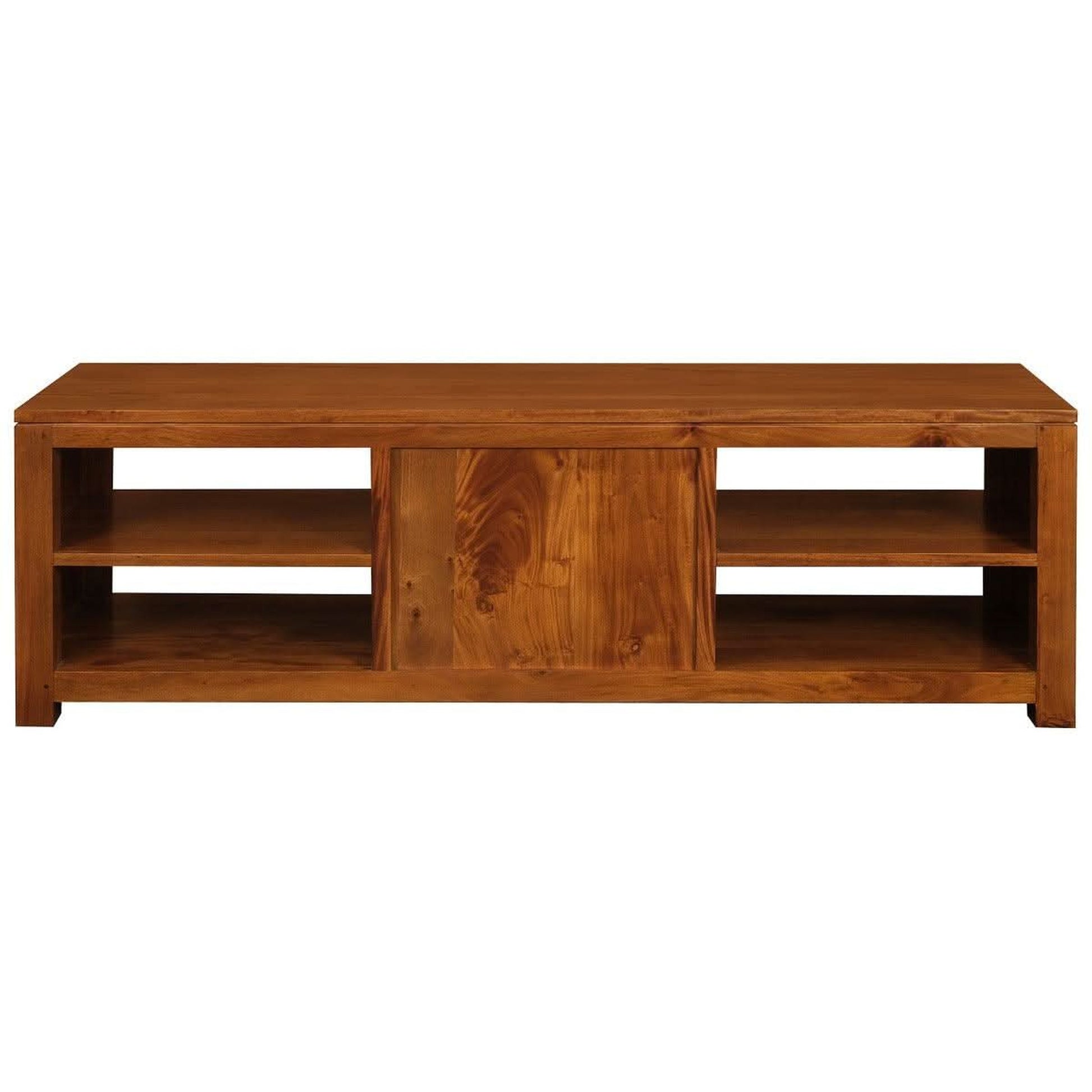 Paris Solid Mahogany TV Unit with 2 Drawers & 4 Shelves in Light Pecan - Chocolate Wood