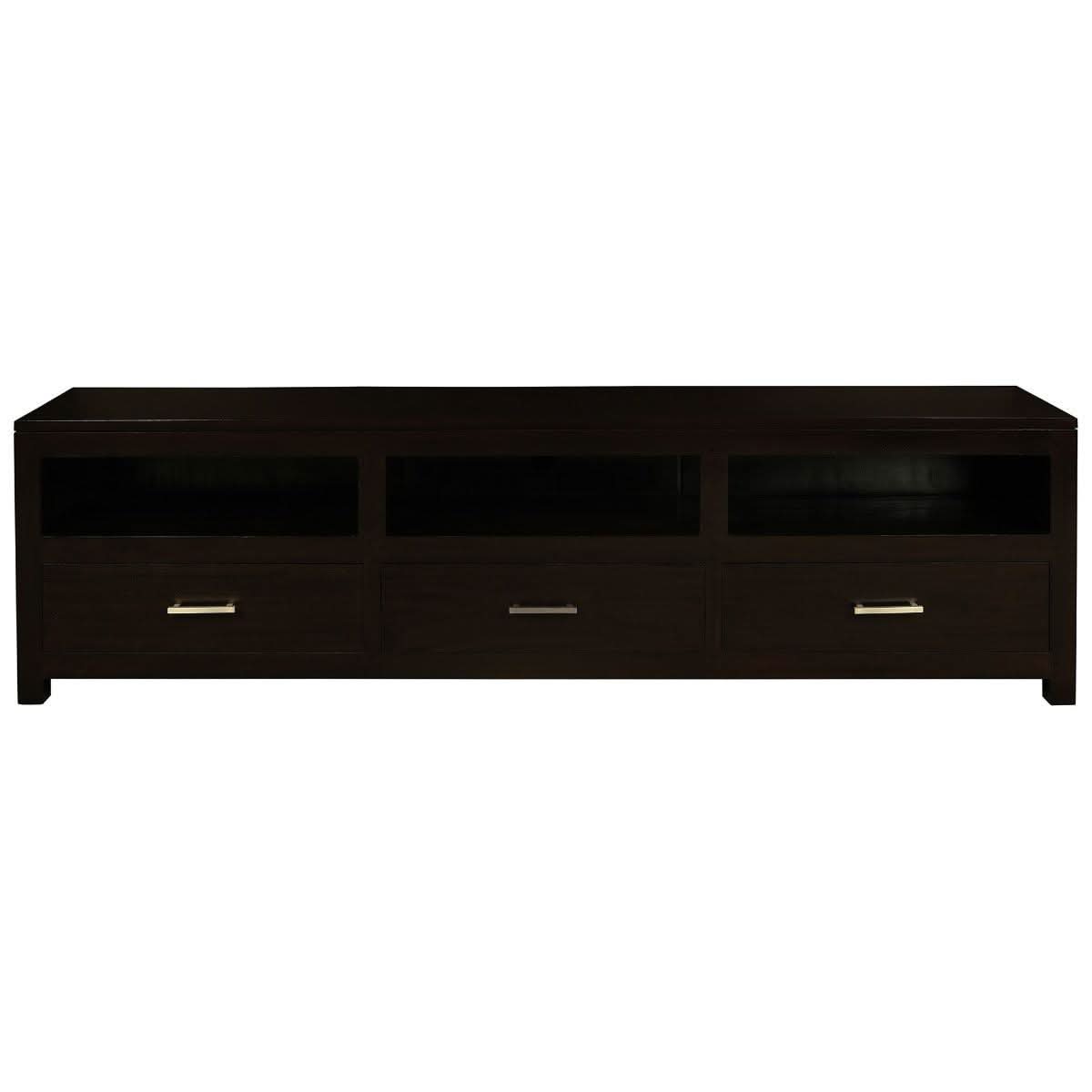 Paris Solid Mahogany TV Unit 190cm with 3 Drawers in Chocolate - Chocolate Wood