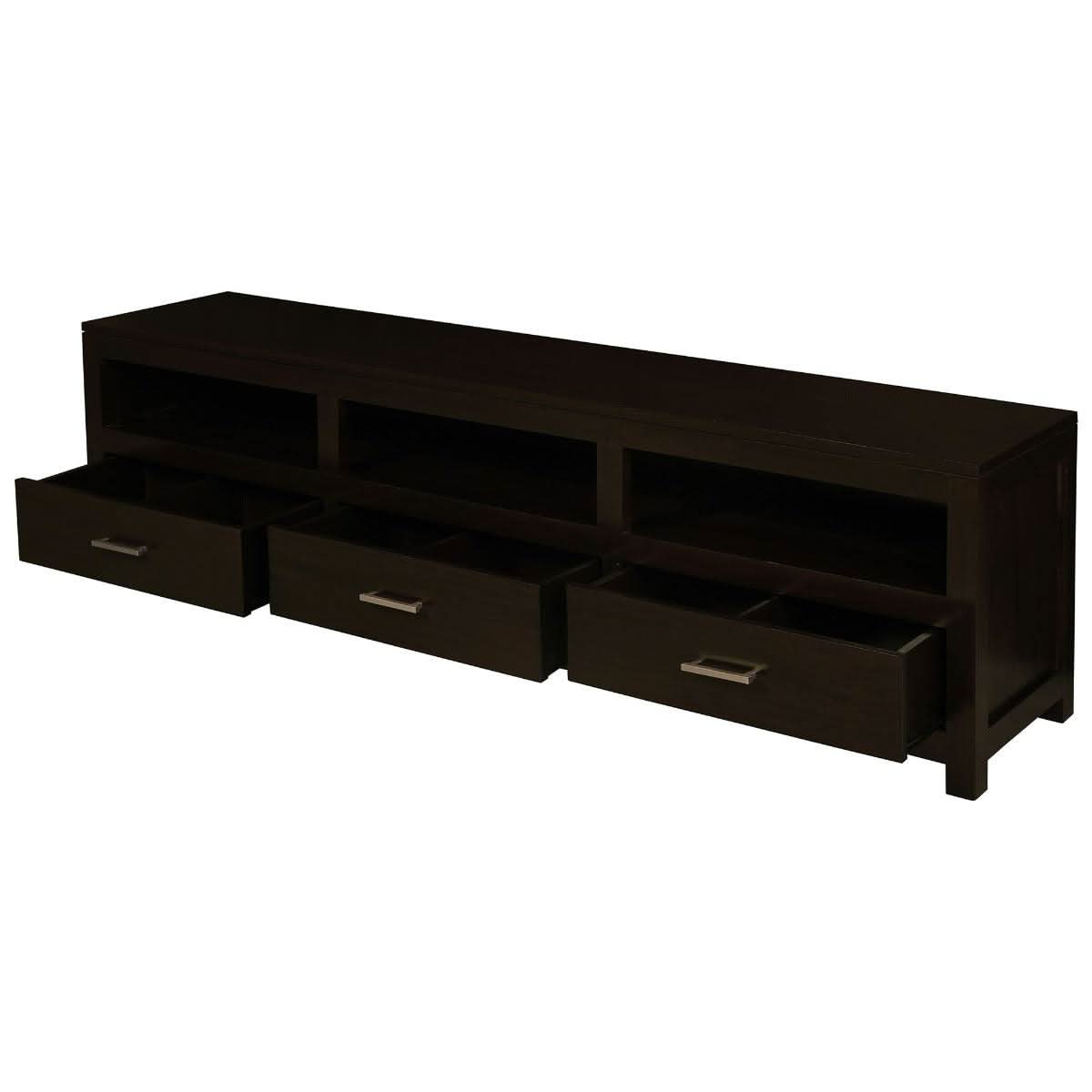 Paris Solid Mahogany TV Unit 190cm with 3 Drawers in Chocolate - Chocolate Wood