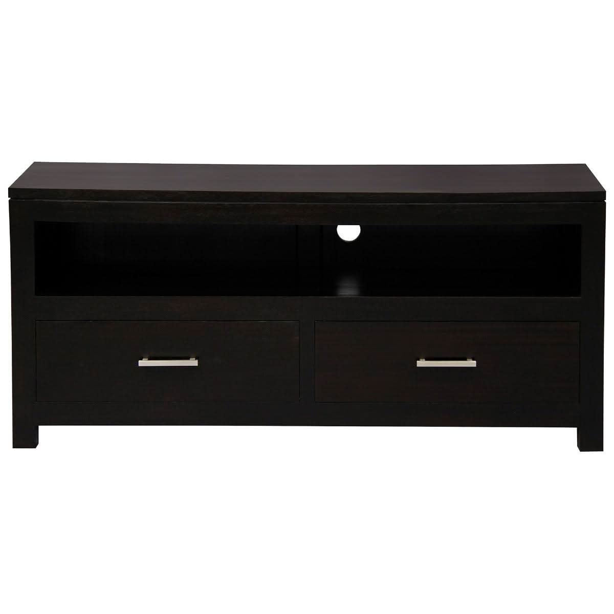 Paris Solid Mahogany TV Unit 120cm with 2 Drawers in Chocolate - Chocolate Wood