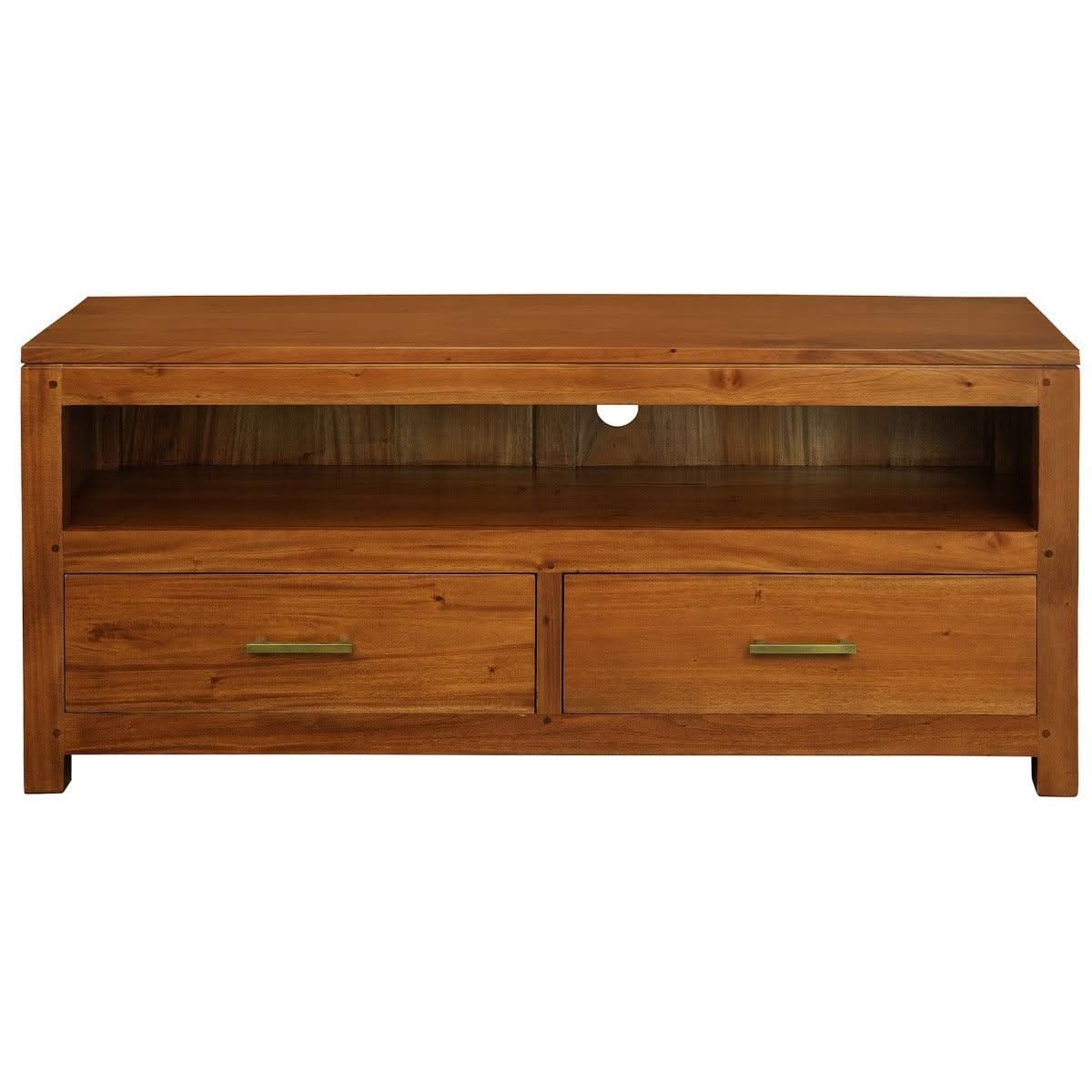 Paris Solid Mahogany TV Unit 120cm with 2 Drawers in Light Pecan - Chocolate Wood
