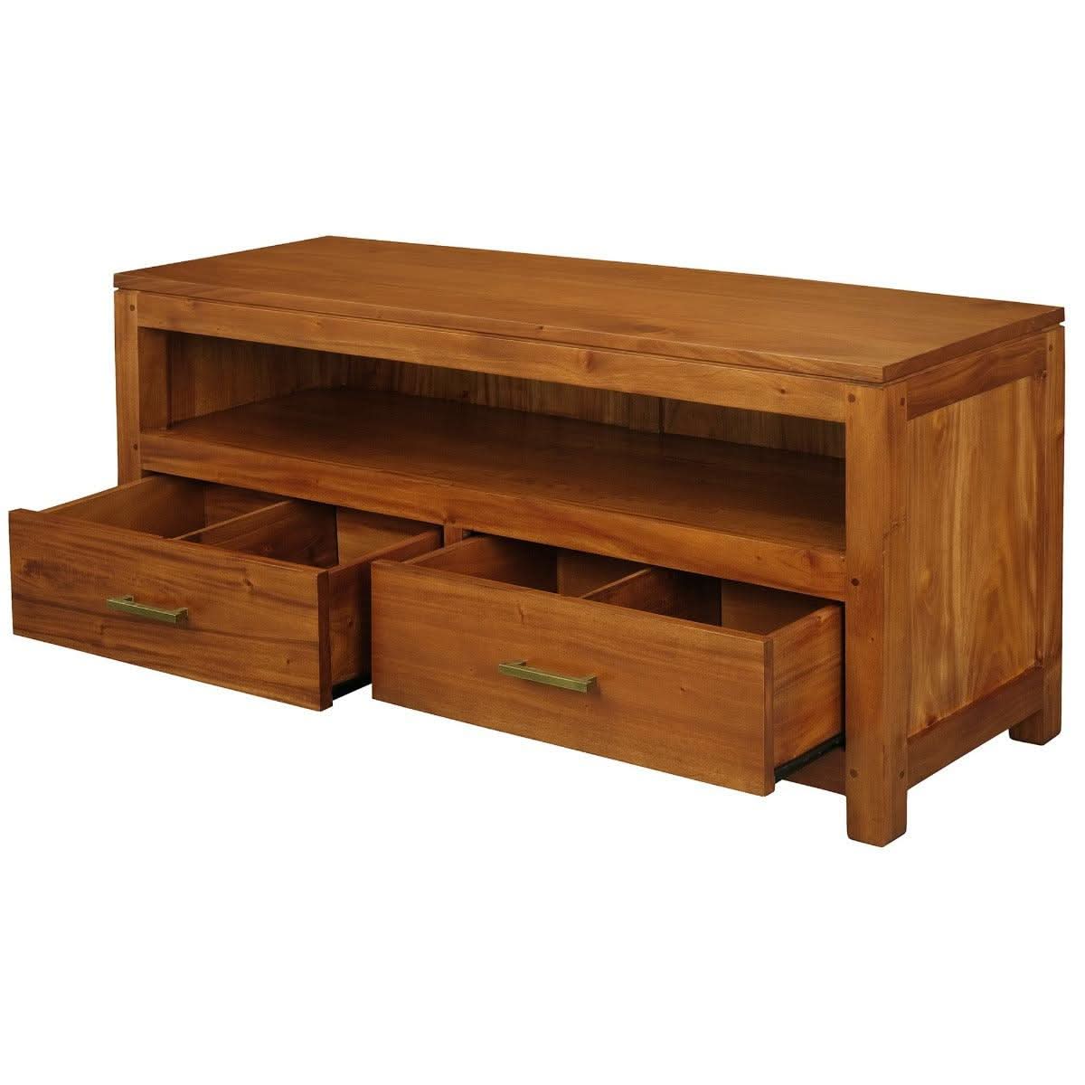 Paris Solid Mahogany TV Unit 120cm with 2 Drawers in Light Pecan - Chocolate Wood
