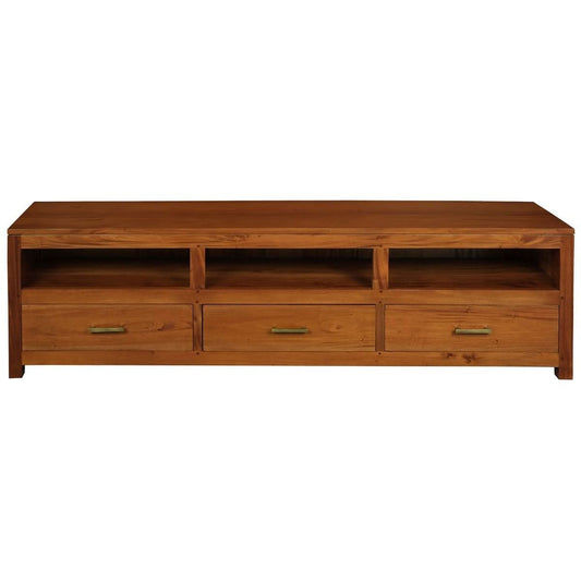 PARIS SOLID MAHOGANY TV UNIT WITH 3 DRAWERS IN LIGHT PECAN 190CM - MyChocolateWood