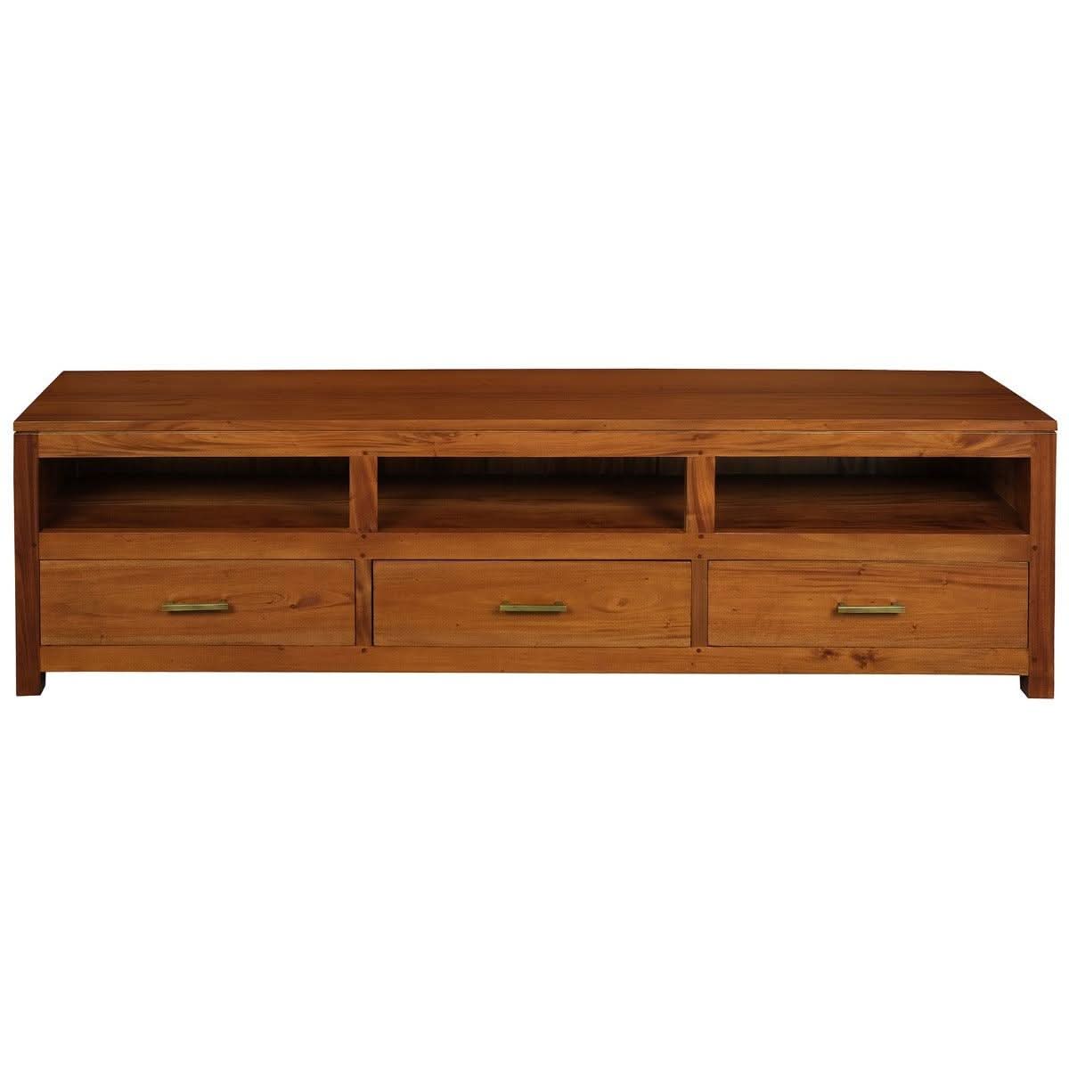 Paris Solid Mahogany TV Unit 190cm with 3 Drawers in Light Pecan - Chocolate Wood