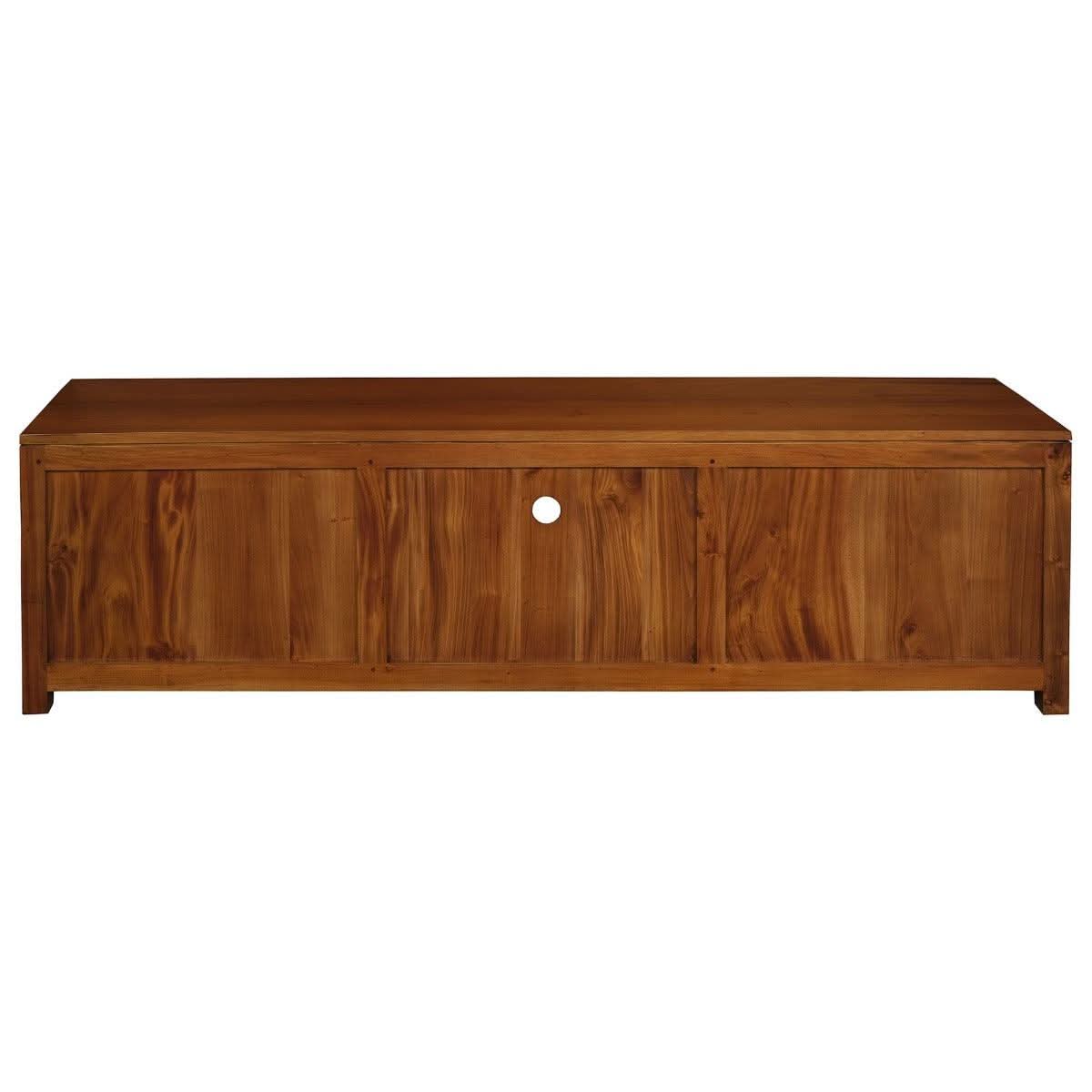 Paris Solid Mahogany TV Unit 190cm with 3 Drawers in Light Pecan - Chocolate Wood