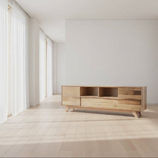 PARISA SPOTTED GUM HARDWOOD TIMBER LOWLINE TV ENTERTAINMENT UNIT 2 DOORS /1 DRAWER - MyChocolateWood