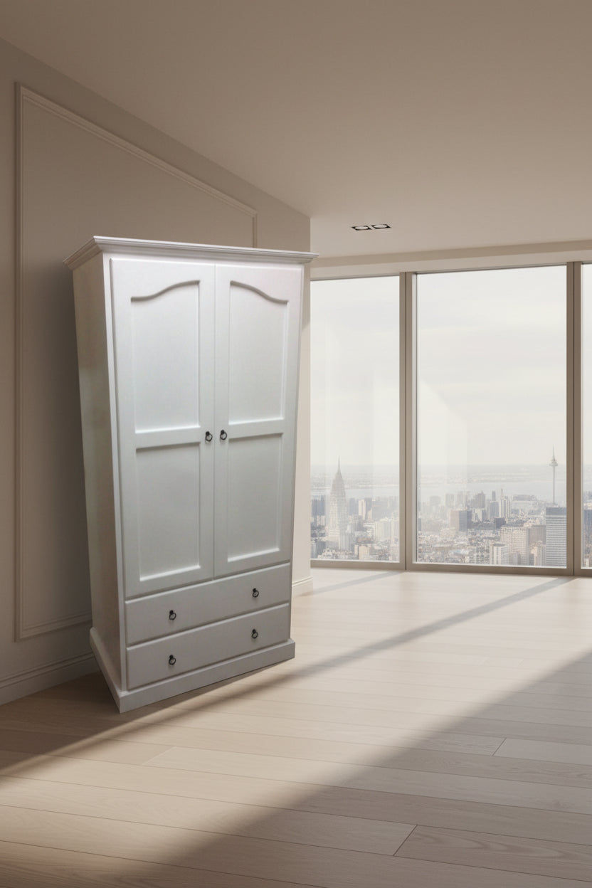 PAUDHA WHITE WARDROBE/ARMOIRE IN SOLID NZ PINE CUSTOM MADE - MyChocolateWood