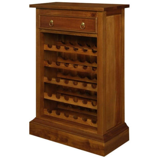 PEGASUS SOLID MAHOGANY TIMBER 30 BOTTLE WINERACK W/ 1 DRAWER- LIGHT PECAN - MyChocolateWood