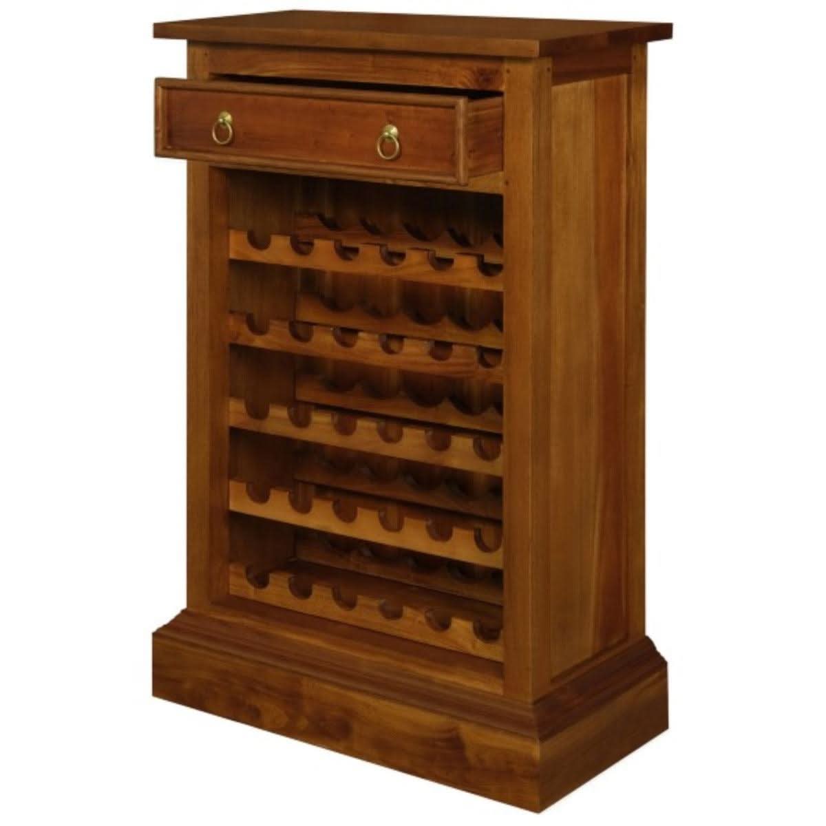 PEGASUS SOLID MAHOGANY TIMBER 30 BOTTLE WINERACK W/ 1 DRAWER- LIGHT PECAN - MyChocolateWood