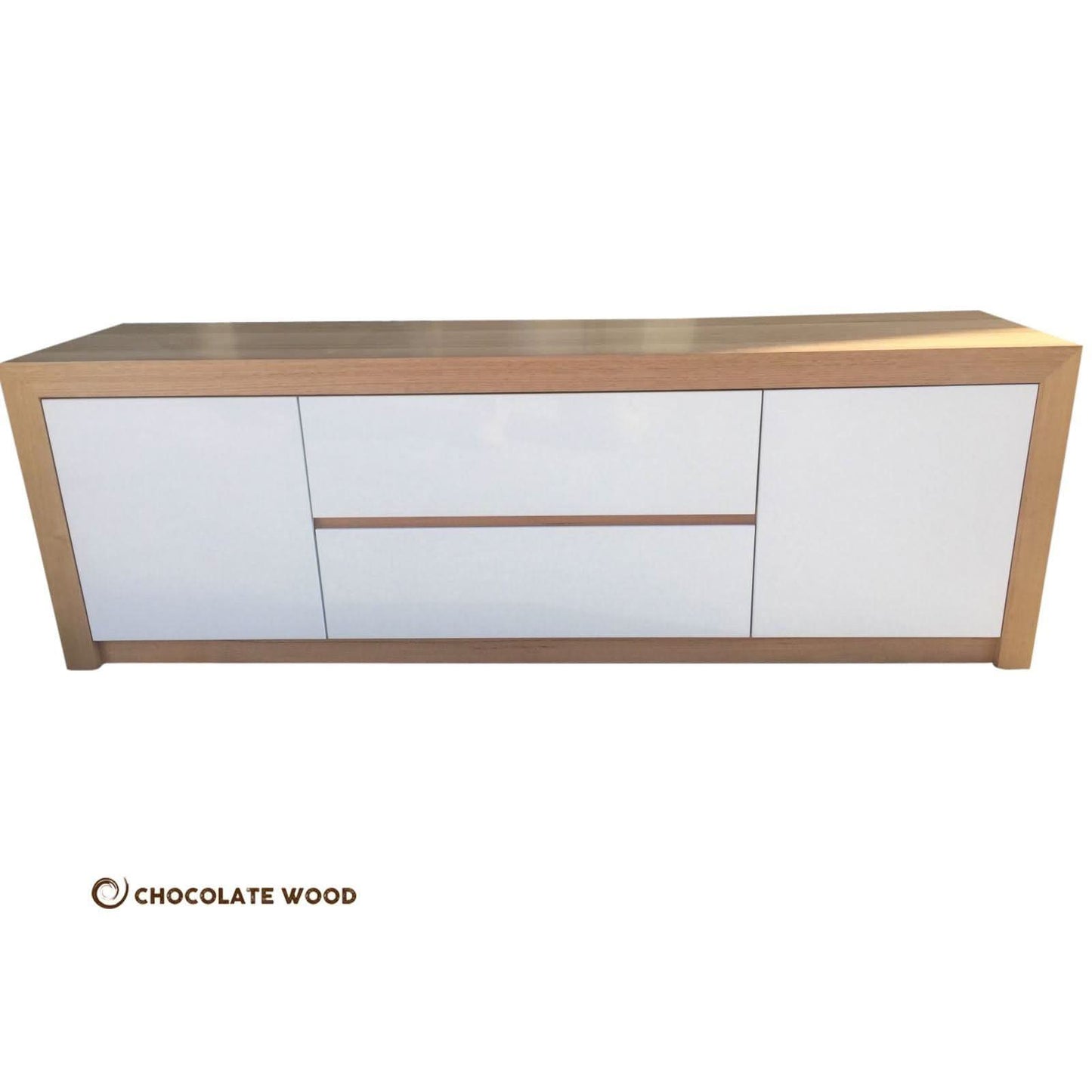 PERETCH TASSIE OAK MADE TO ORDER 1 TUCKIN & 1 DRAWER IN CLEAR LACQUER TV/ENTERTAINMENT UNIT - MyChocolateWood