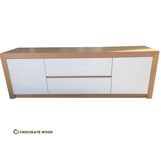 PERETCH TASSIE OAK MADE TO ORDER 1 TUCKIN & 1 DRAWER IN CLEAR LACQUER TV/ENTERTAINMENT UNIT - MyChocolateWood