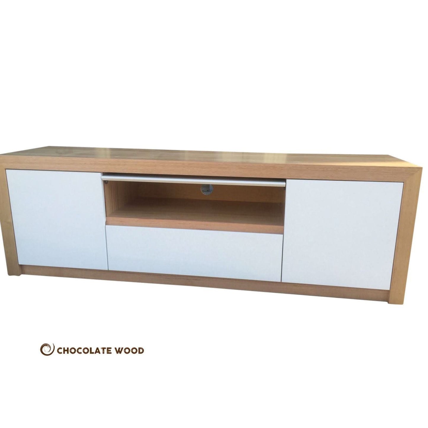 PERETCH TASSIE OAK MADE TO ORDER 1 TUCKIN & 1 DRAWER IN CLEAR LACQUER TV/ENTERTAINMENT UNIT