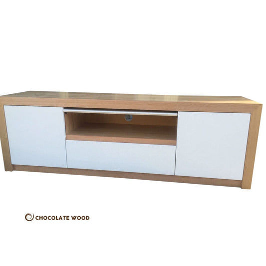 PERETCH TASSIE OAK MADE TO ORDER 1 TUCKIN & 1 DRAWER IN CLEAR LACQUER TV/ENTERTAINMENT UNIT
