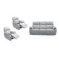 Persi Genuine Leather 3-Piece Lounge Suite in Silver - Chocolate Wood