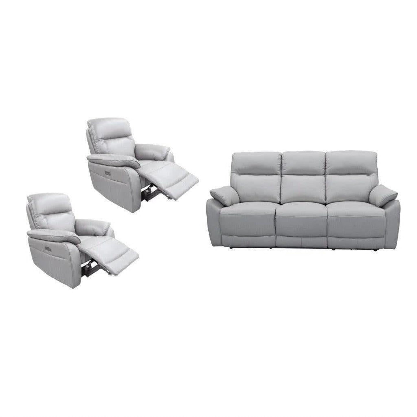 Persi Genuine Leather 3-Piece Lounge Suite in Silver - Chocolate Wood