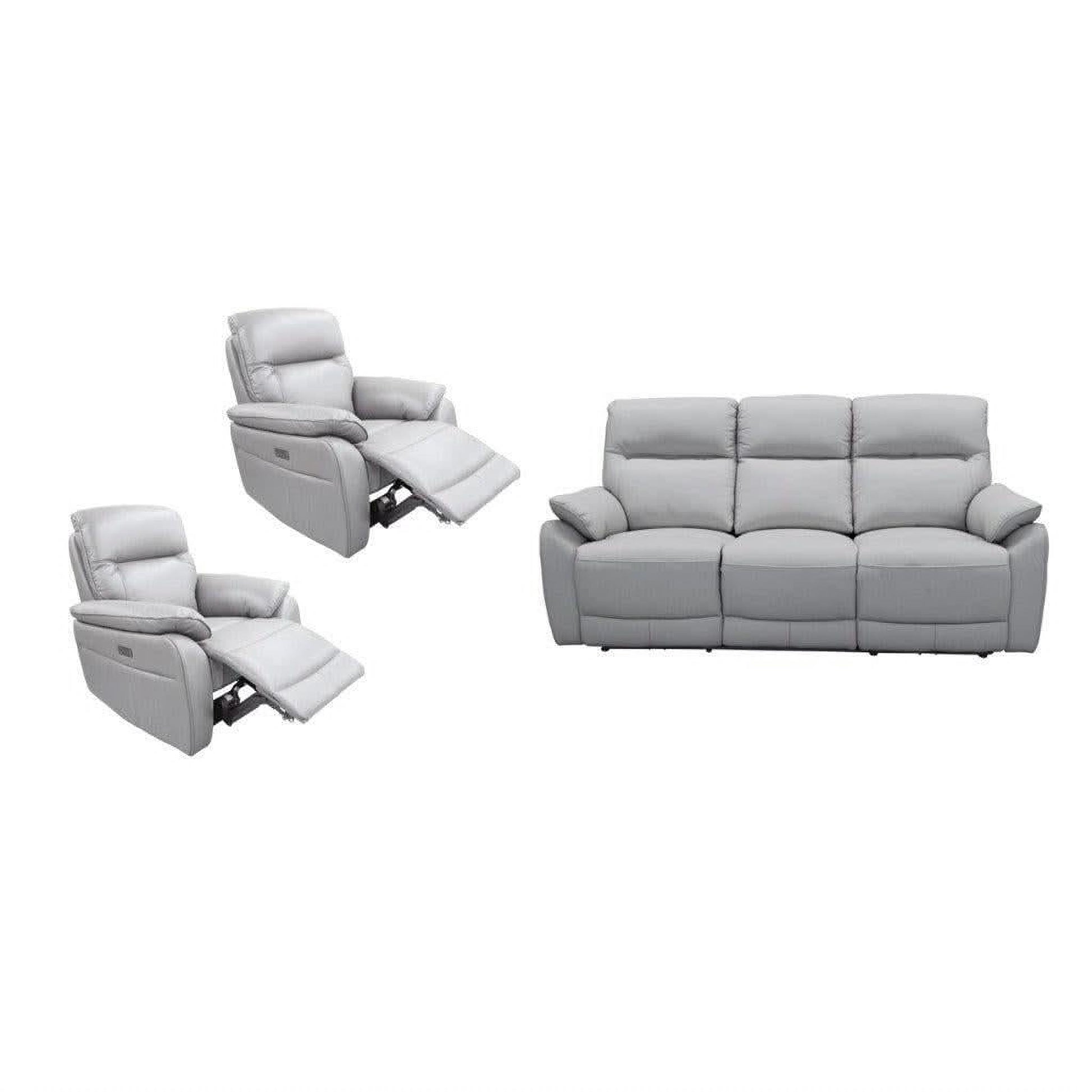 Persi Genuine Leather 3-Piece Lounge Suite in Silver - Chocolate Wood