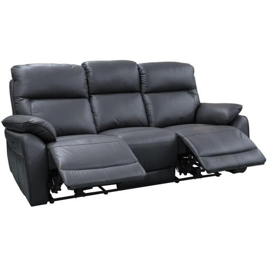 PERSI GENUINE LEATHER 3 SEATER SOFA WITH 2 POWER RECLINERS BLACK