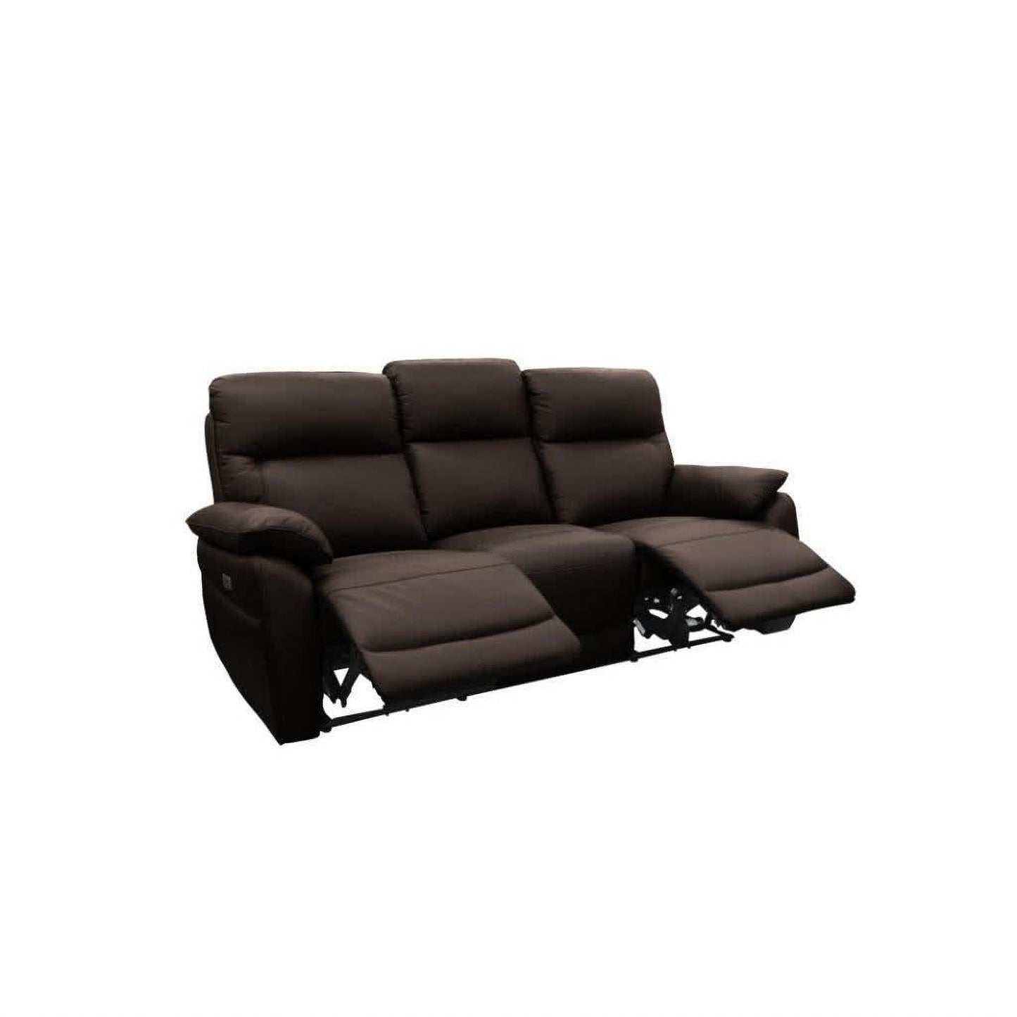 Persi Genuine Leather 3-Seater Sofa with 2 Power Recliners in Chocolate - Chocolate Wood
