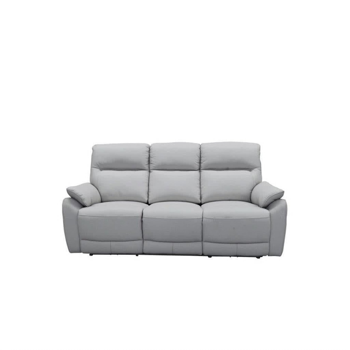 Persi Genuine Leather 3-Seater Sofa with 2 Power Recliners in Silver - Chocolate Wood