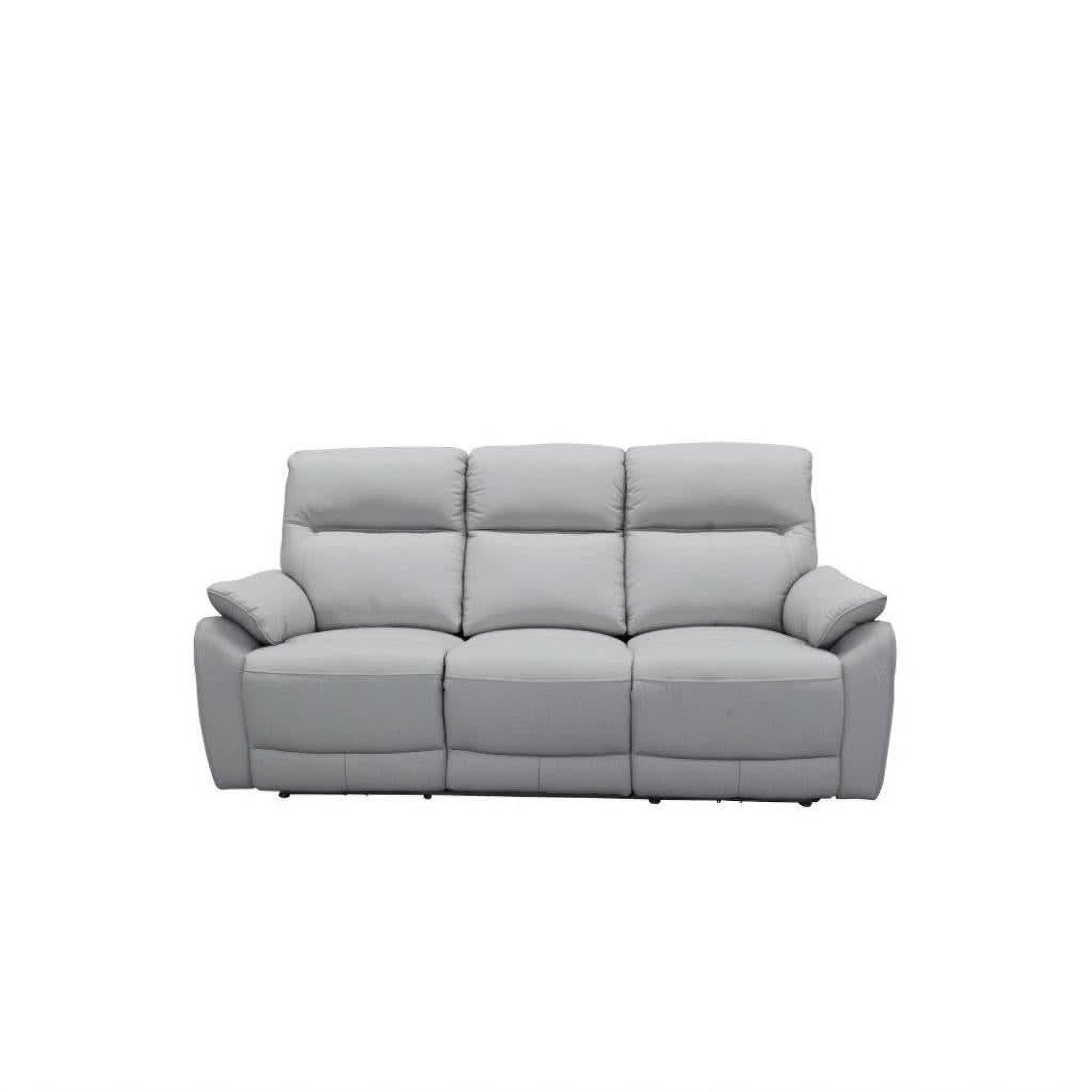 Persi Genuine Leather 3-Seater Sofa with 2 Power Recliners in Silver - Chocolate Wood