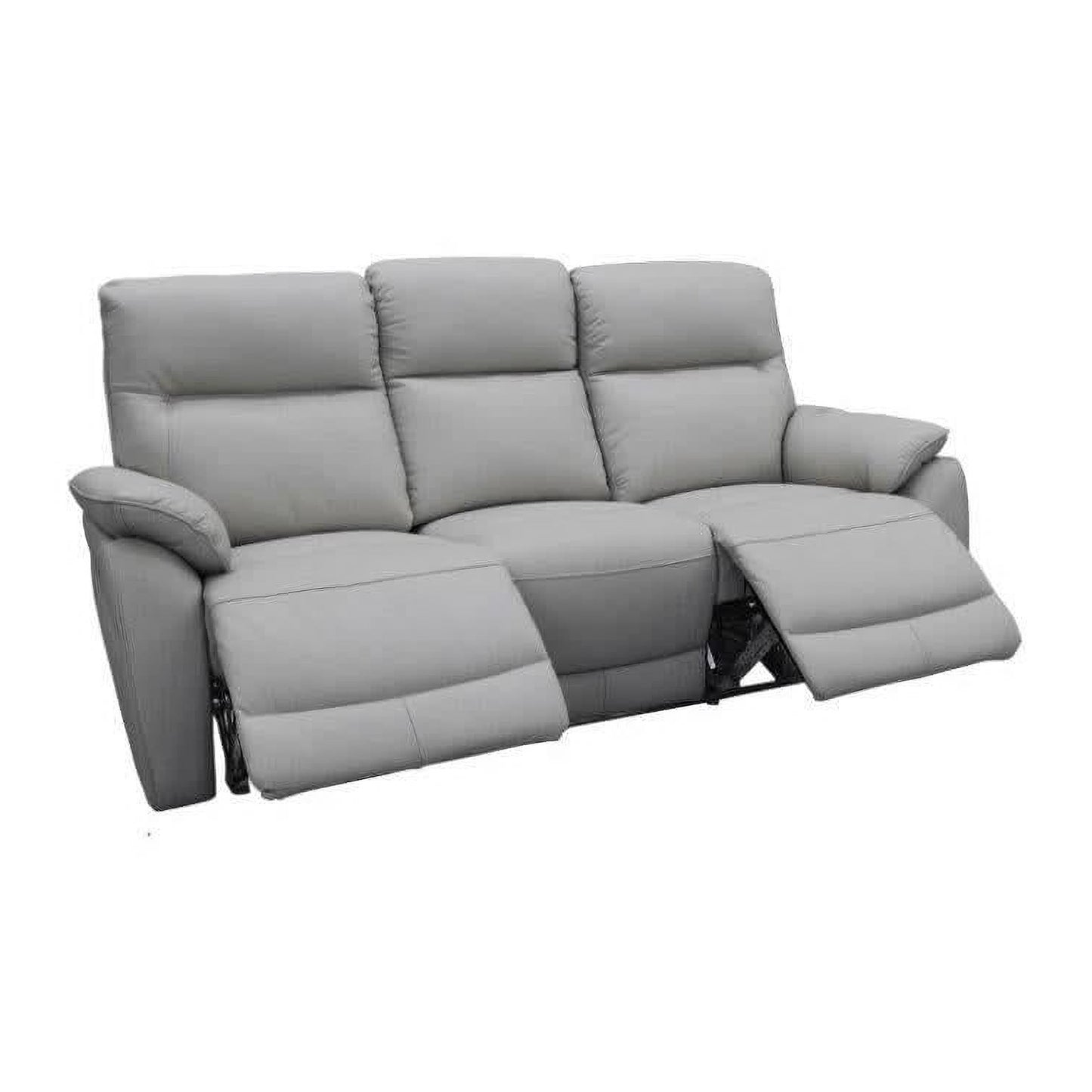 Persi Genuine Leather 3-Seater Sofa with 2 Power Recliners in Silver - Chocolate Wood