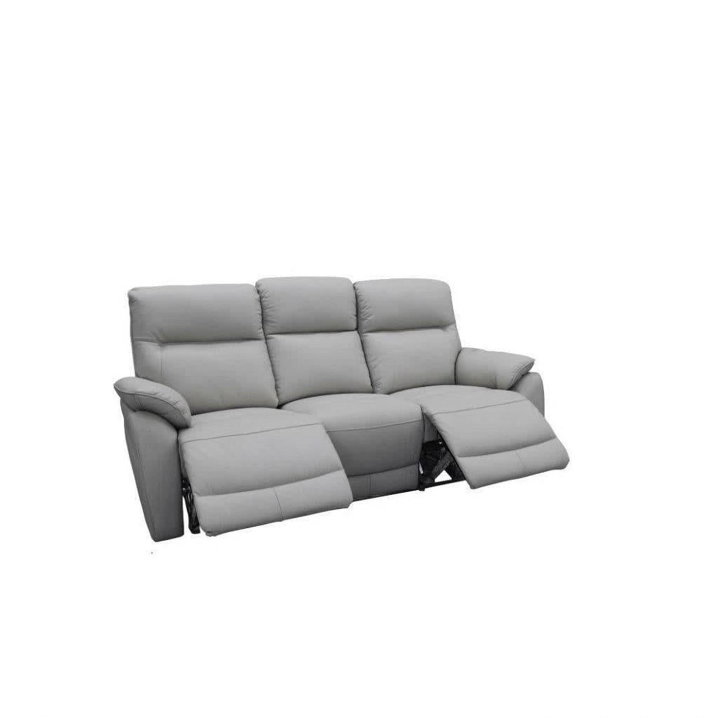 Persi Genuine Leather 3-Seater Sofa with 2 Power Recliners in Silver - Chocolate Wood