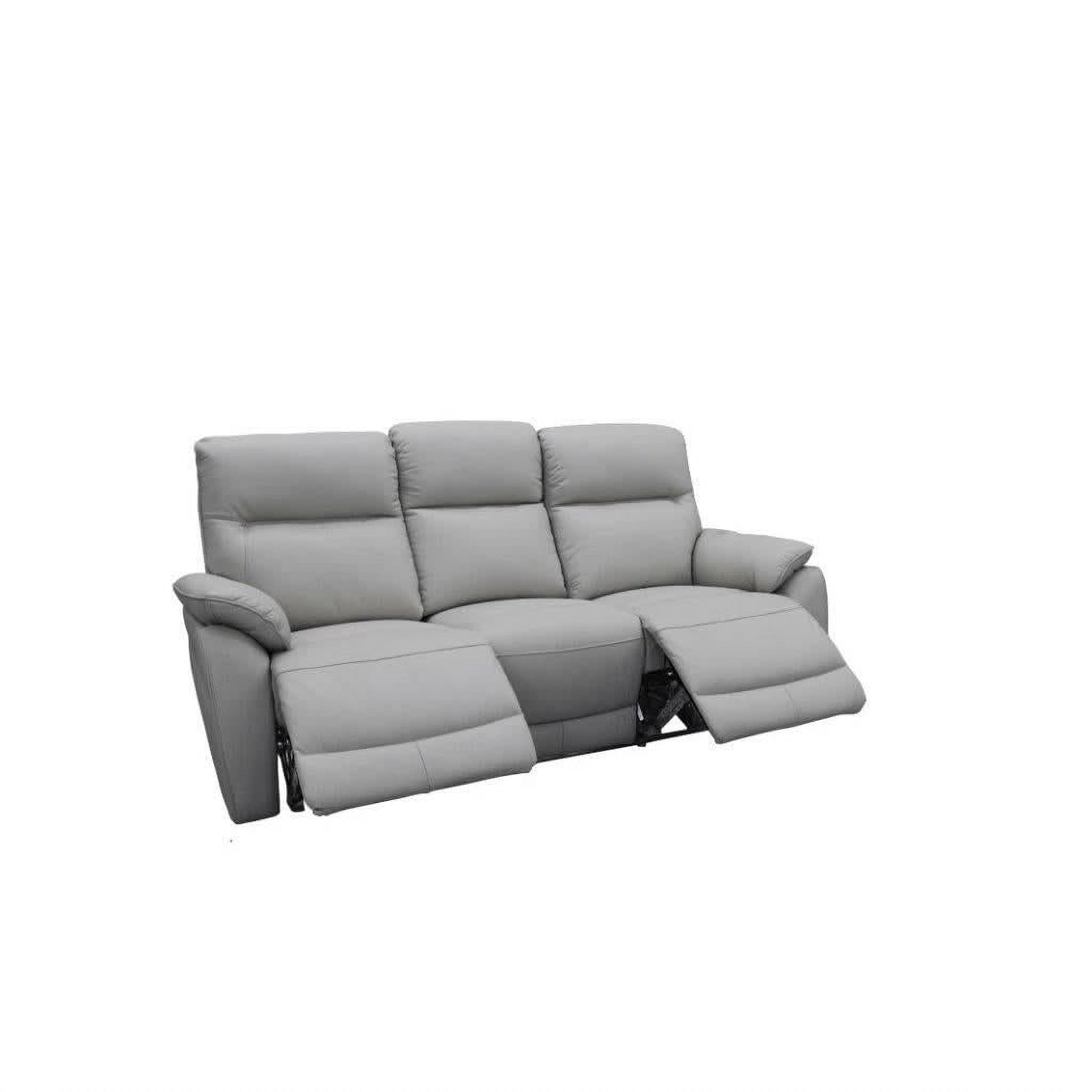 Persi Genuine Leather 3-Seater Sofa with 2 Power Recliners in Silver - Chocolate Wood