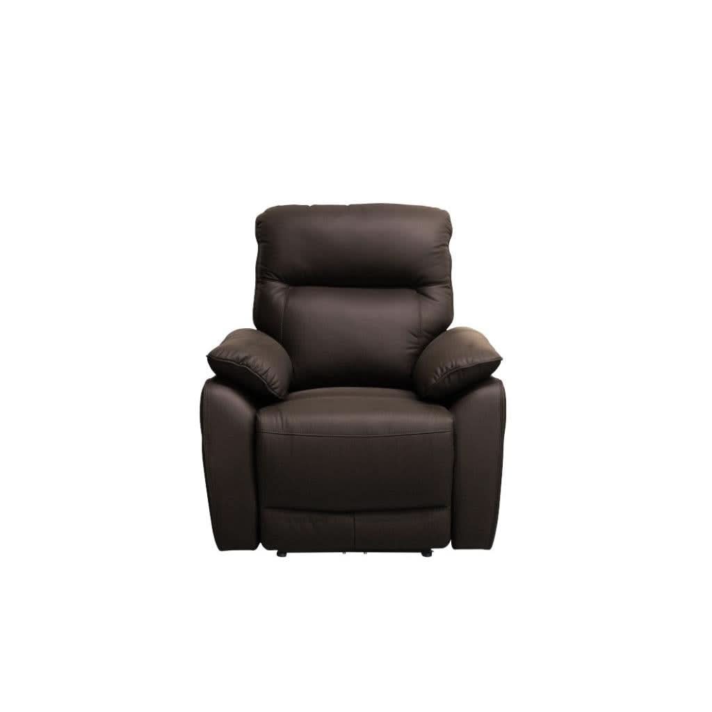 Persi Genuine Leather Single Recliner Armchair in Chocolate - Chocolate Wood