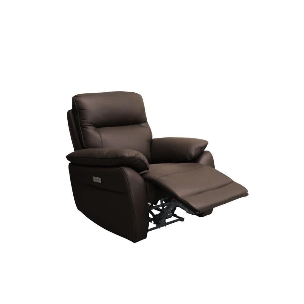 Persi Genuine Leather Single Recliner Armchair in Chocolate - Chocolate Wood