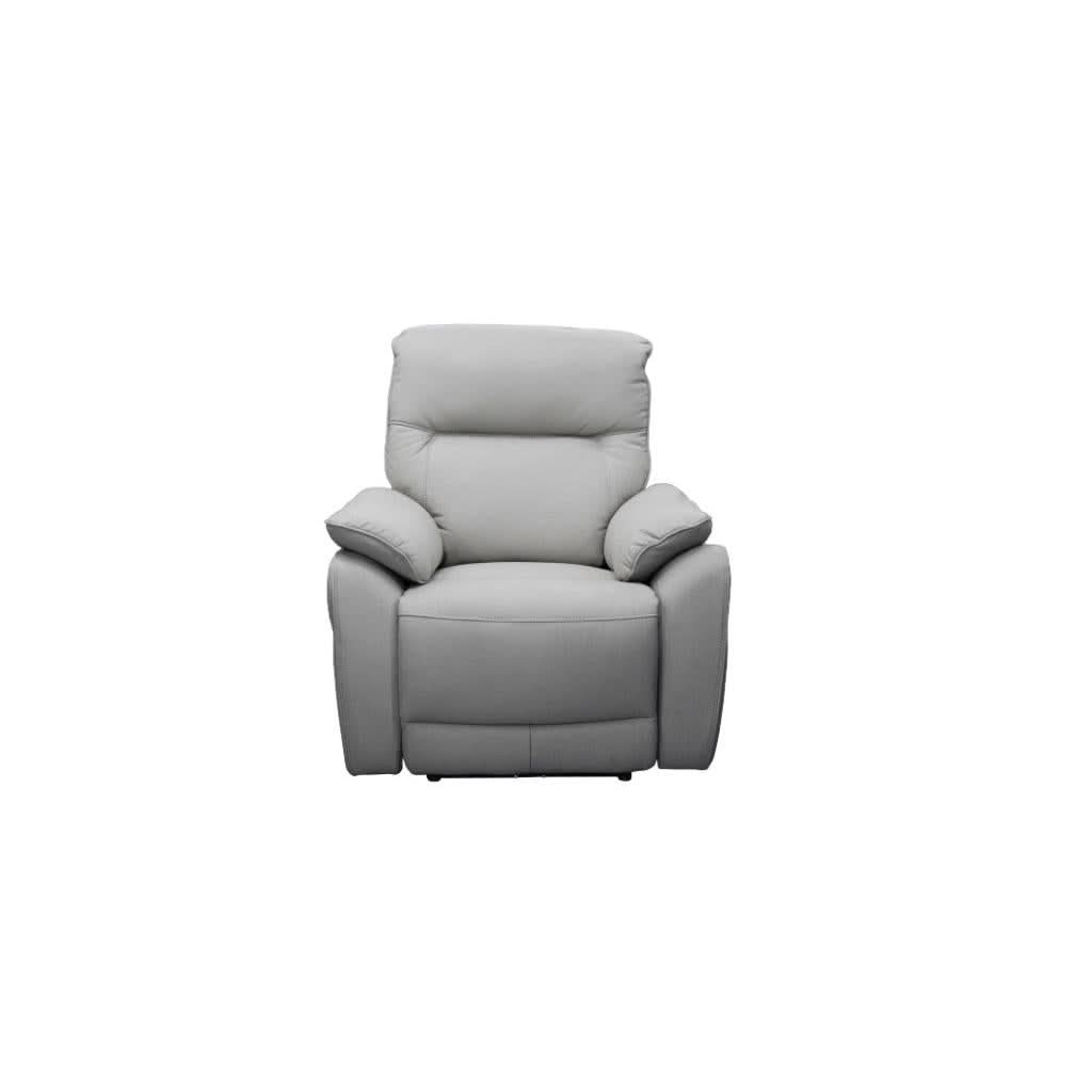Persi Genuine Leather Single Recliner Armchair in Silver - Chocolate Wood